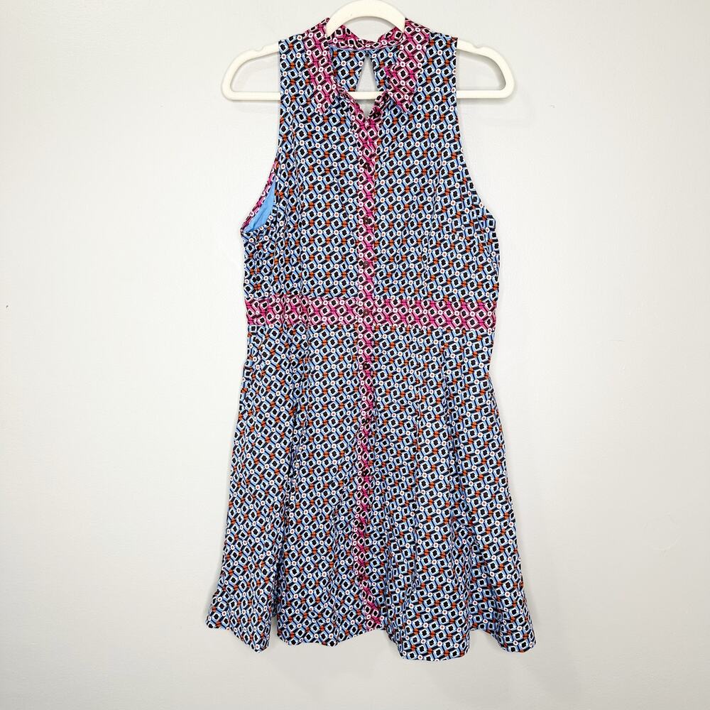 Anthropologie Maeve Womens Buckley Mini Shirt Dress Sleeveless Geometric Blue 16 - Picture 2 of 9